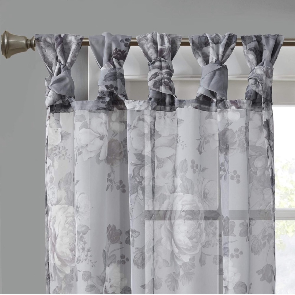 Madison Park Simone Floral Design Sheer Single Drape 50" x 84", Grey (MP40-6614)